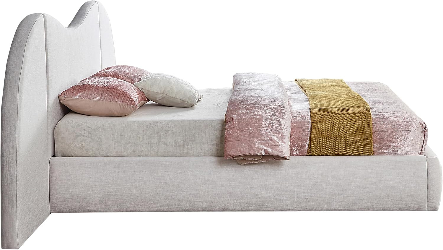 Everest Collection Modern Queen Bed in Cream Linen with Removable Side Panels