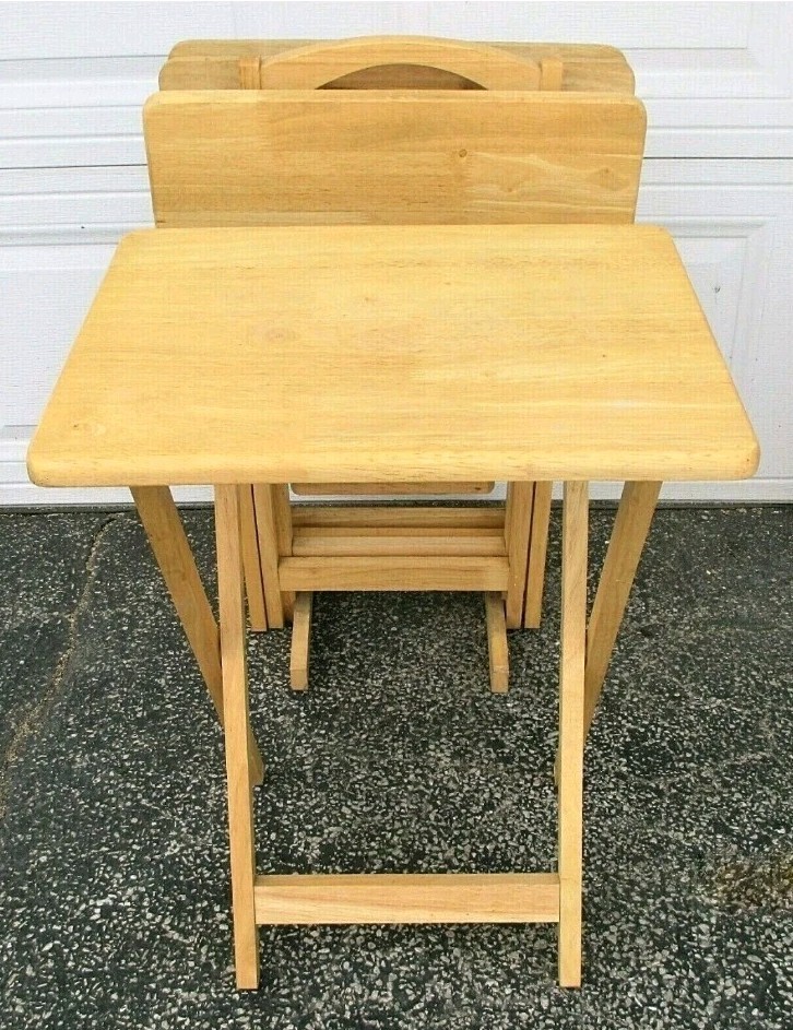 5-Piece TV Tray Table Set Natural Hard Wood Made In Thailand LOCAL PICK UP ONLY