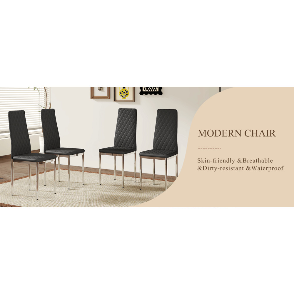 Set of 4/6/8 Modern Black PU Dining Chairs Diamond Tufted High Back Side Chair