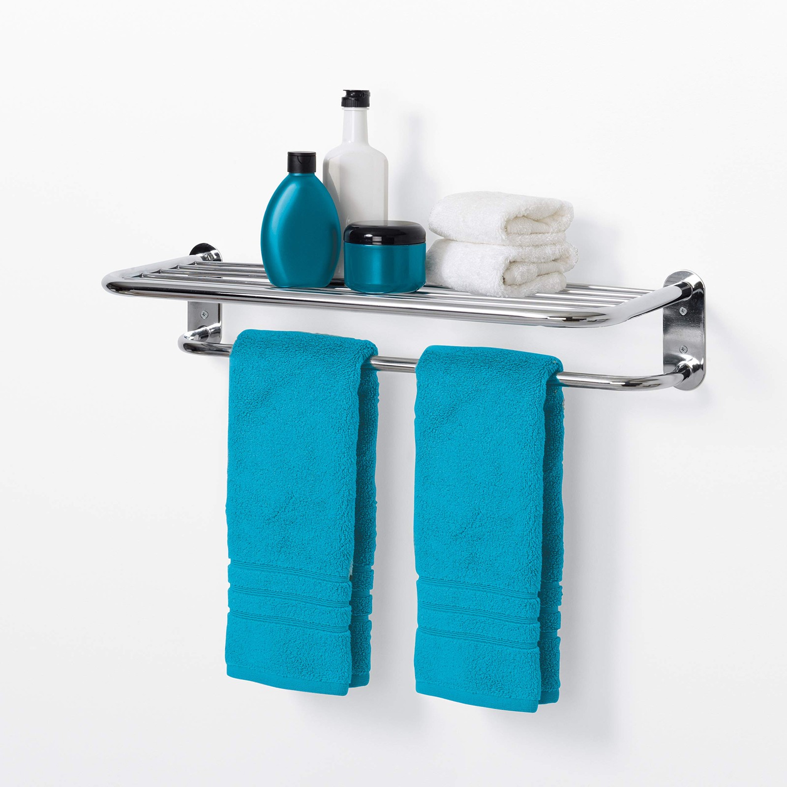 Zenna Home Wall Mounted Storage Shelf Metal Hotel Style Towel Bar Shelf