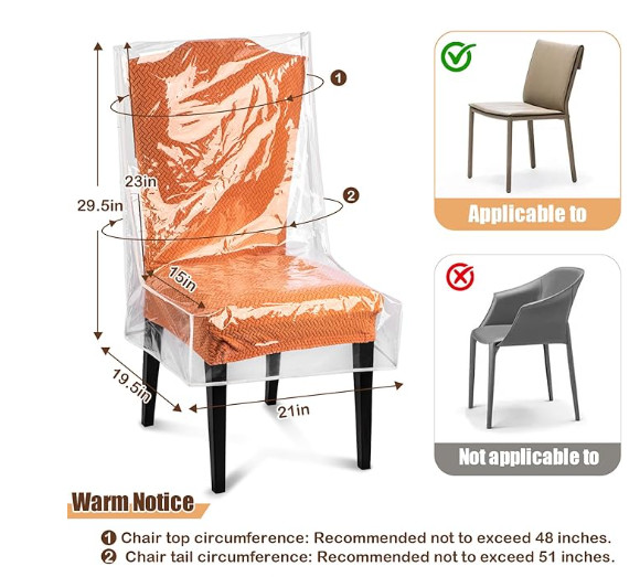 4 Standard Size Clear Plastic Waterproof Dining Chair Covers 19.5″D x21″W x29.5H