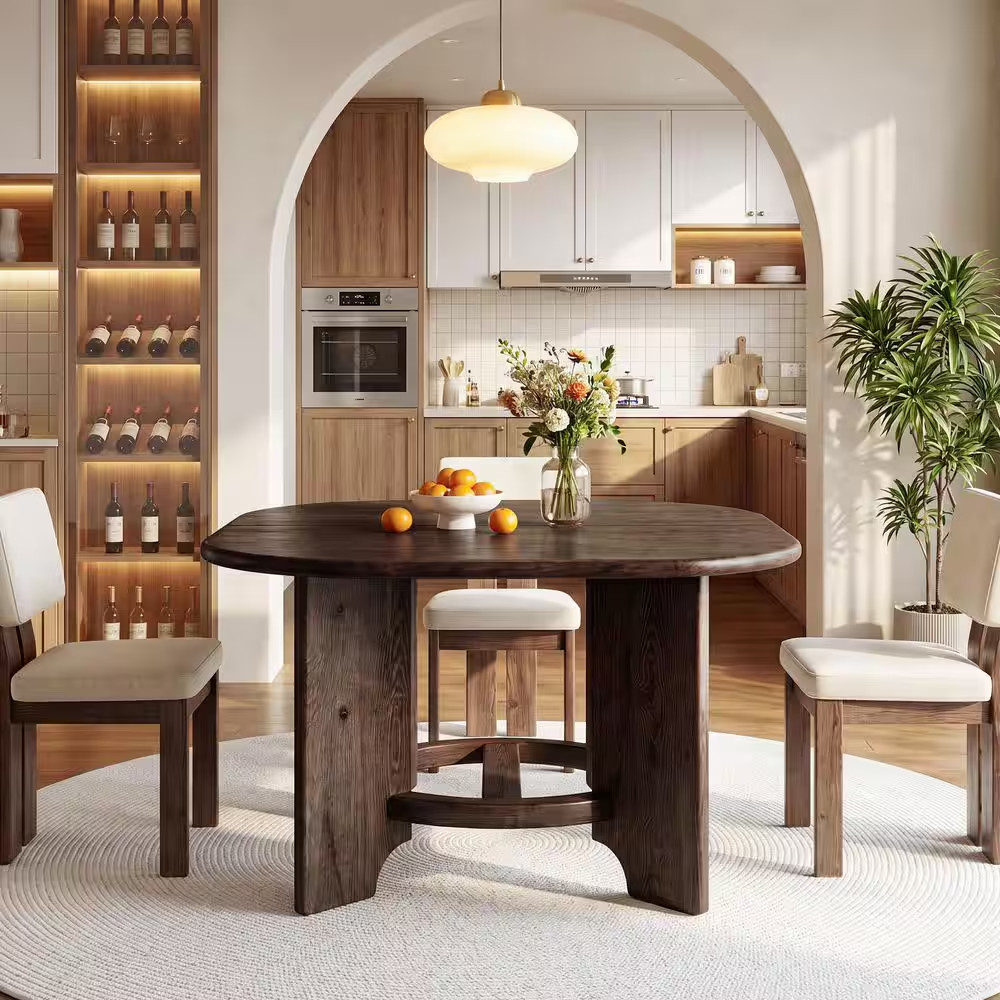 Halseey Square Brown Solid Wood 47.24 In. Trestle Dining Table for 6 Geometric 4