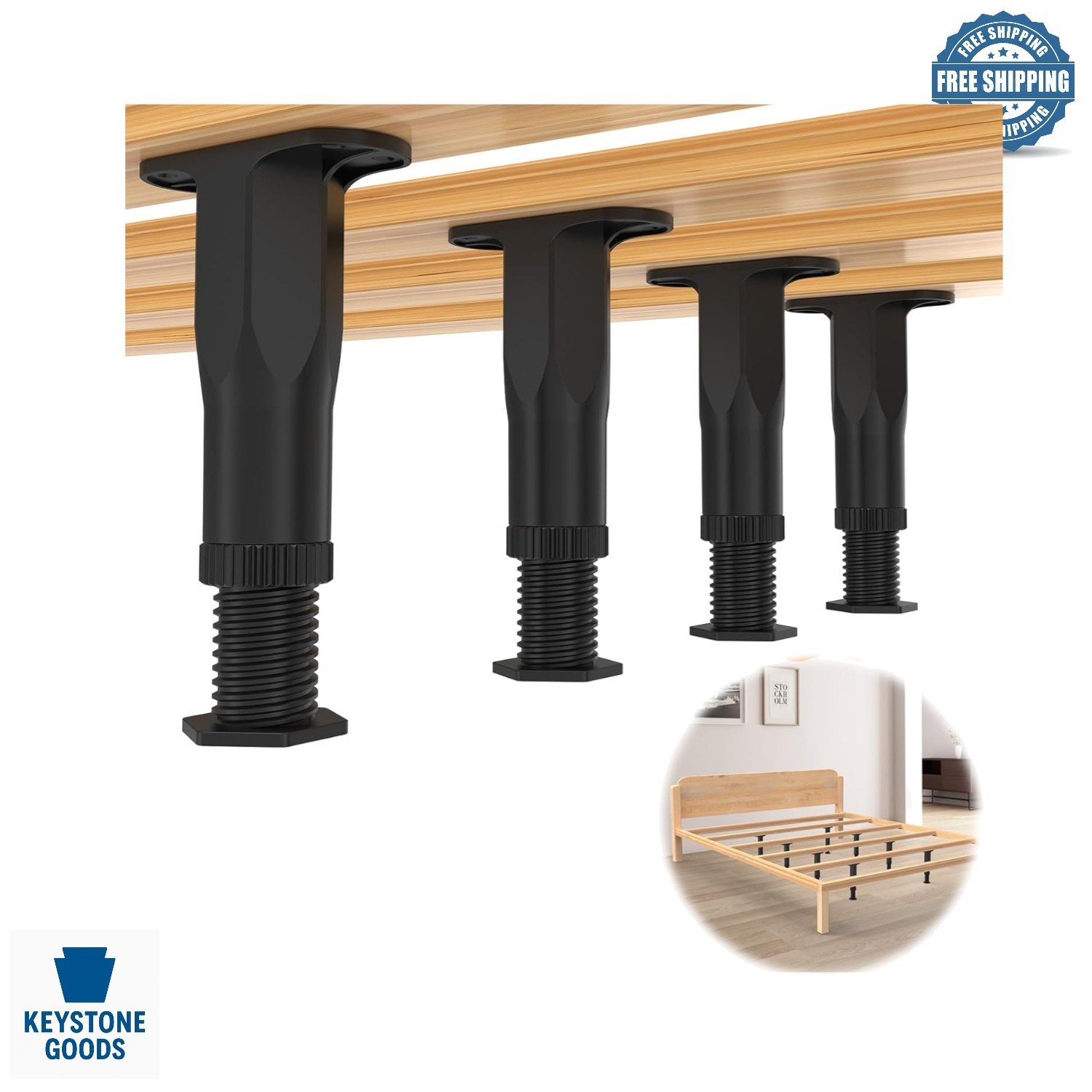 Heavy-Duty Adjustable Bed Support Legs for King/Queen Size – Set of 4