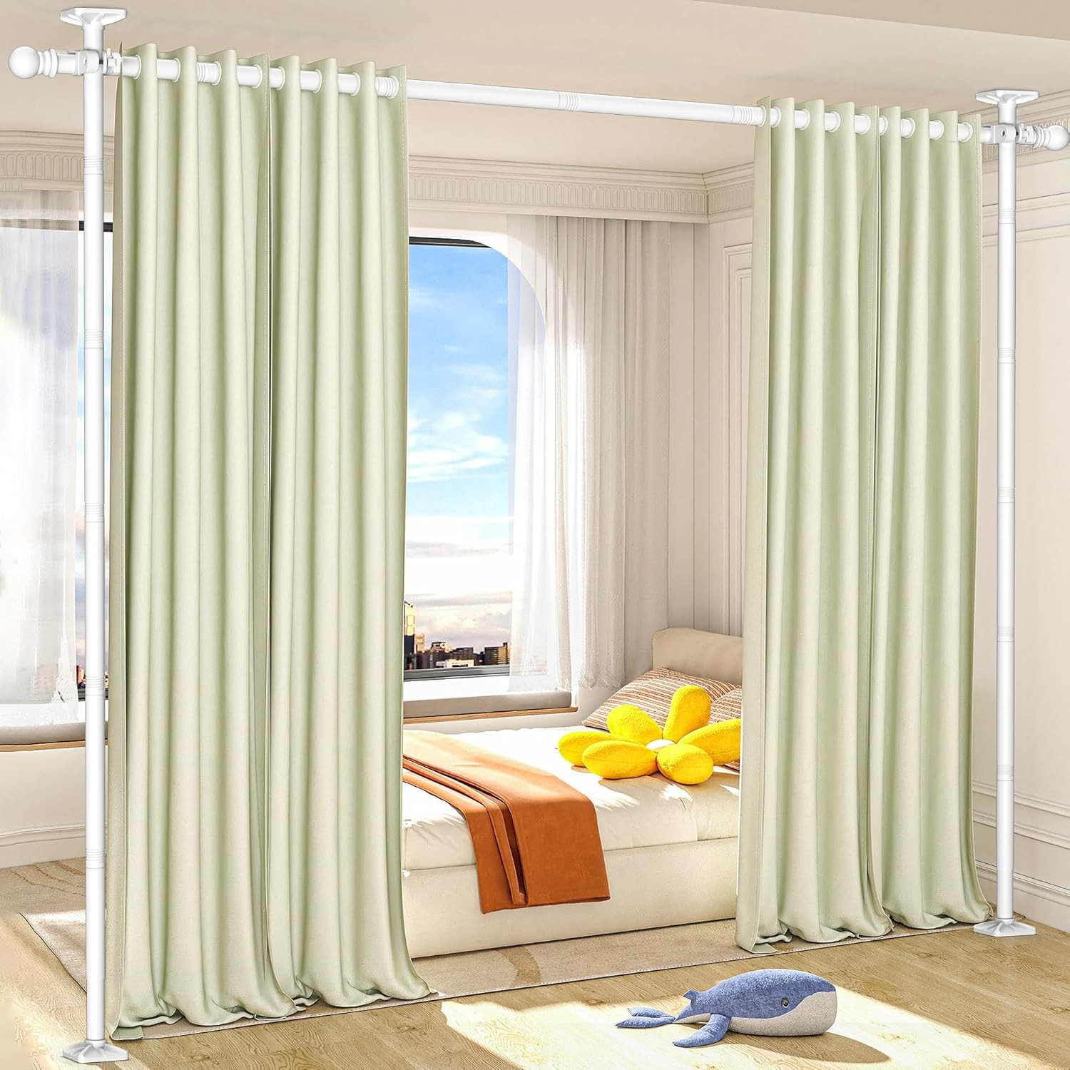 Room Divider Curtain Rod No Drilling Privacy Room Separator for Space Partition