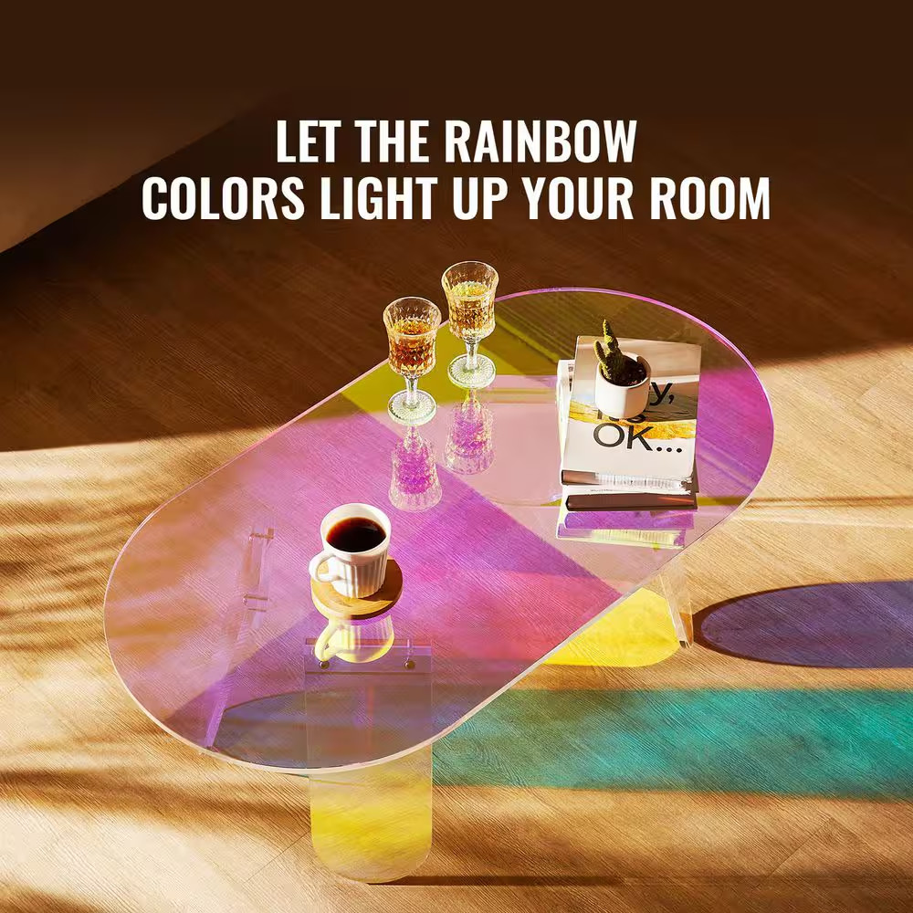 Acrylic Coffee Table, Iridescent Acrylic End Table, 13.8 In. High Colorful Acryl