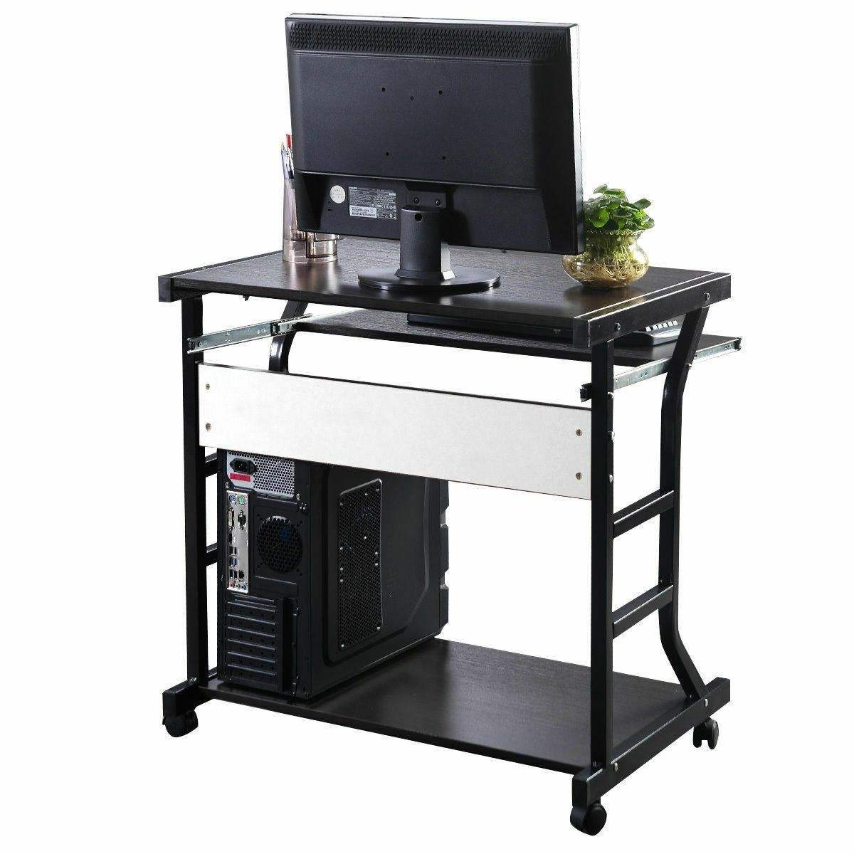 Rolling Computer Desk Laptop PC Coner Table Desktop w/ Rolling Wheel Home Office