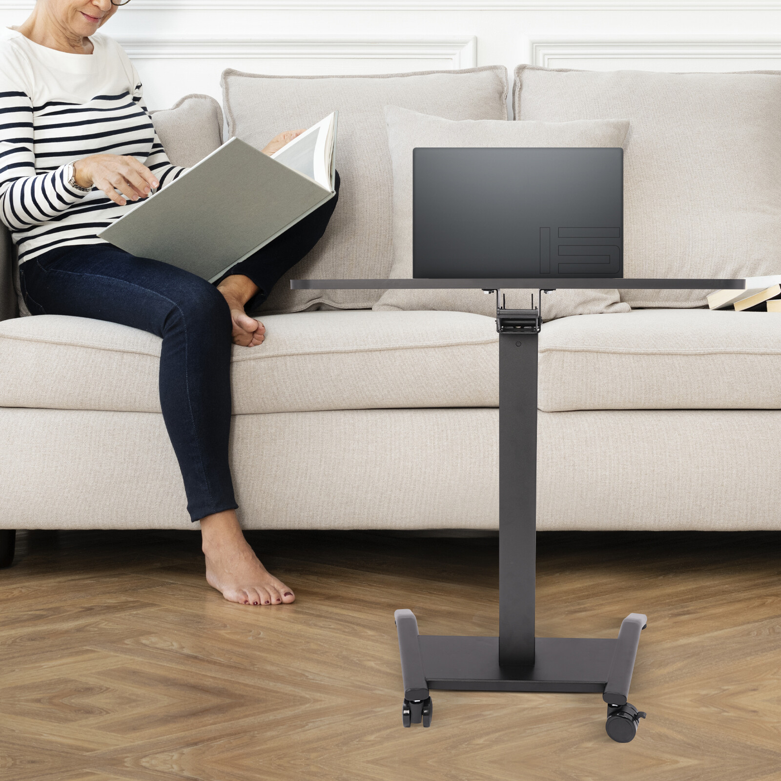 Adjustable Rolling Podium Desk Standing Lifting Computer Desk Black 25.5*17in