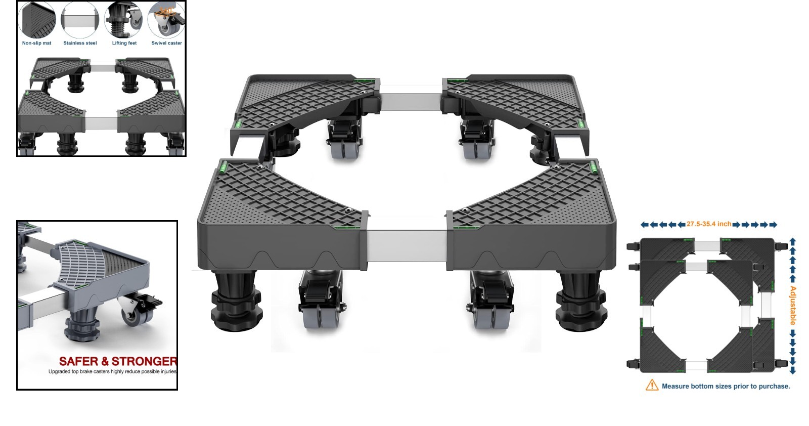 Hqo Lovl Adjustable Fridge Stand Mobile Base 8 Locking Wheels Black