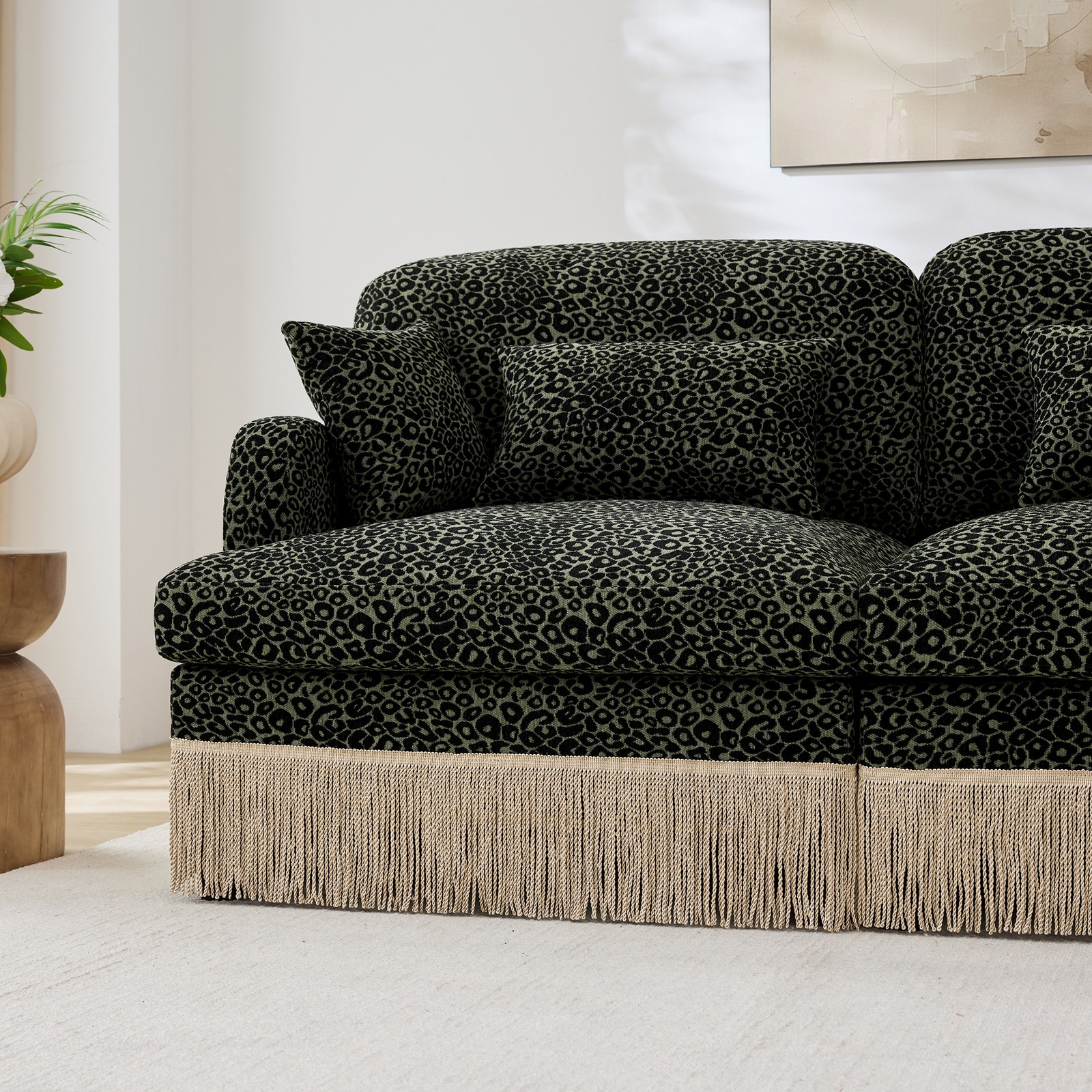 Comfy Chenille Leopard Printing Loveseat Sofa Modern Deep Seat Couch Green