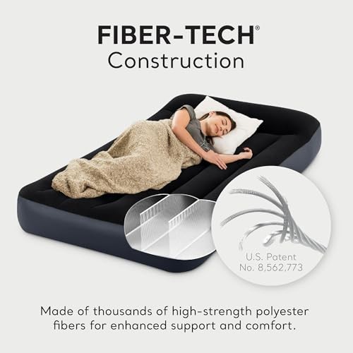 INTEX DURA-BEAM STANDARD INFLATABLE 10″ TWIN SIZE MATRESS BUILT PUMP NAVY