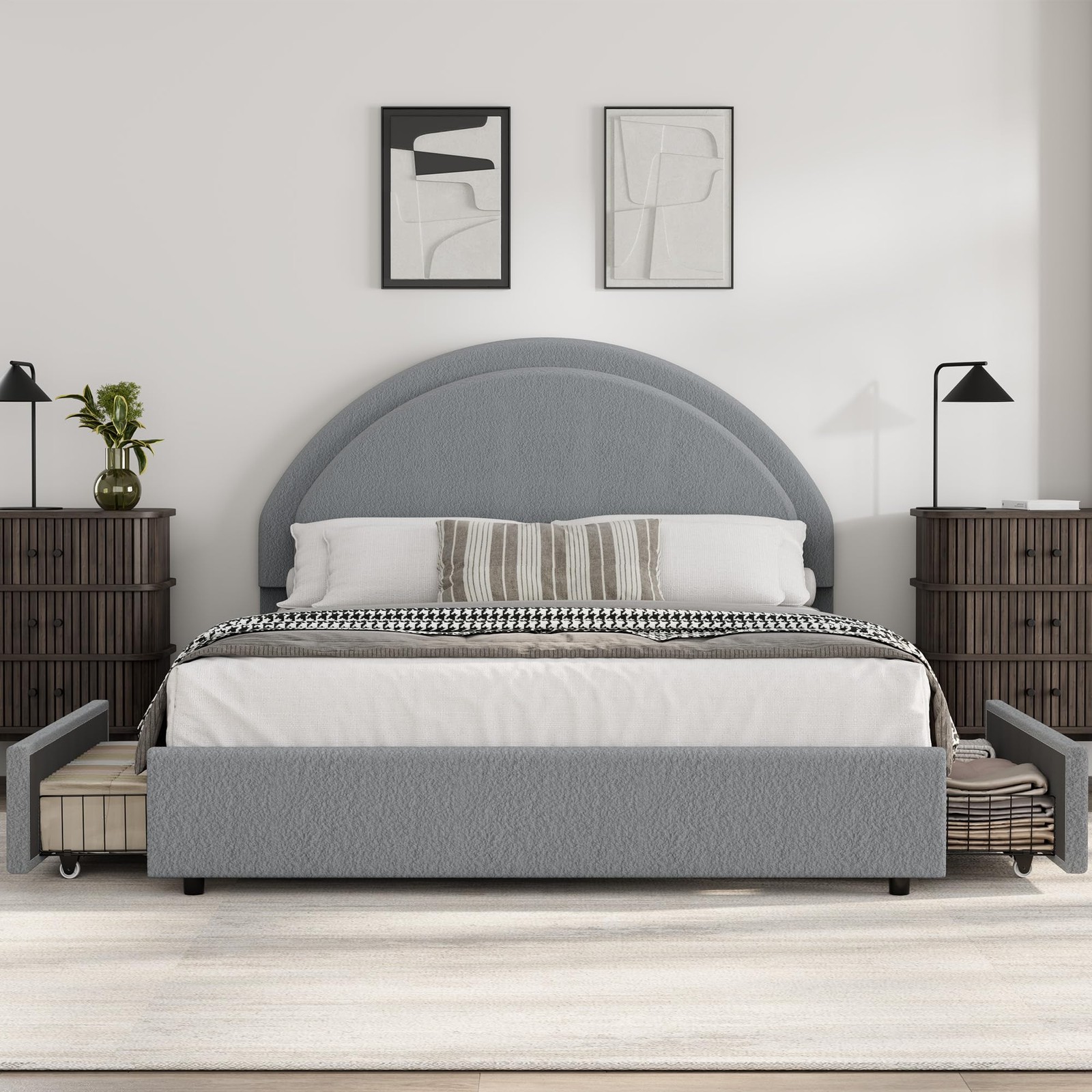 Twin/Full/Queen Size Bed Frame ,Soft Upholstered Platform Bed Frame w/ Drawers