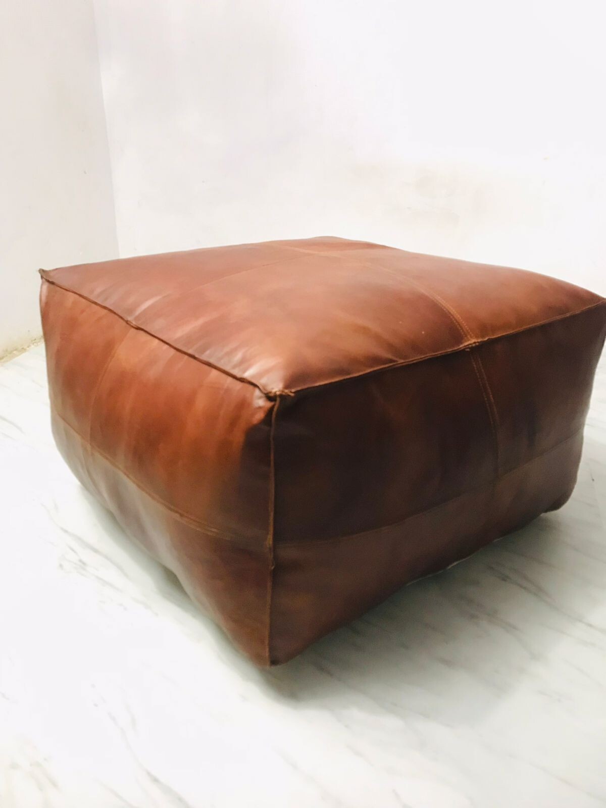 New Boho Unstuffed 30” Handmade Pouf Brown For Home Decore Pouffe Leather