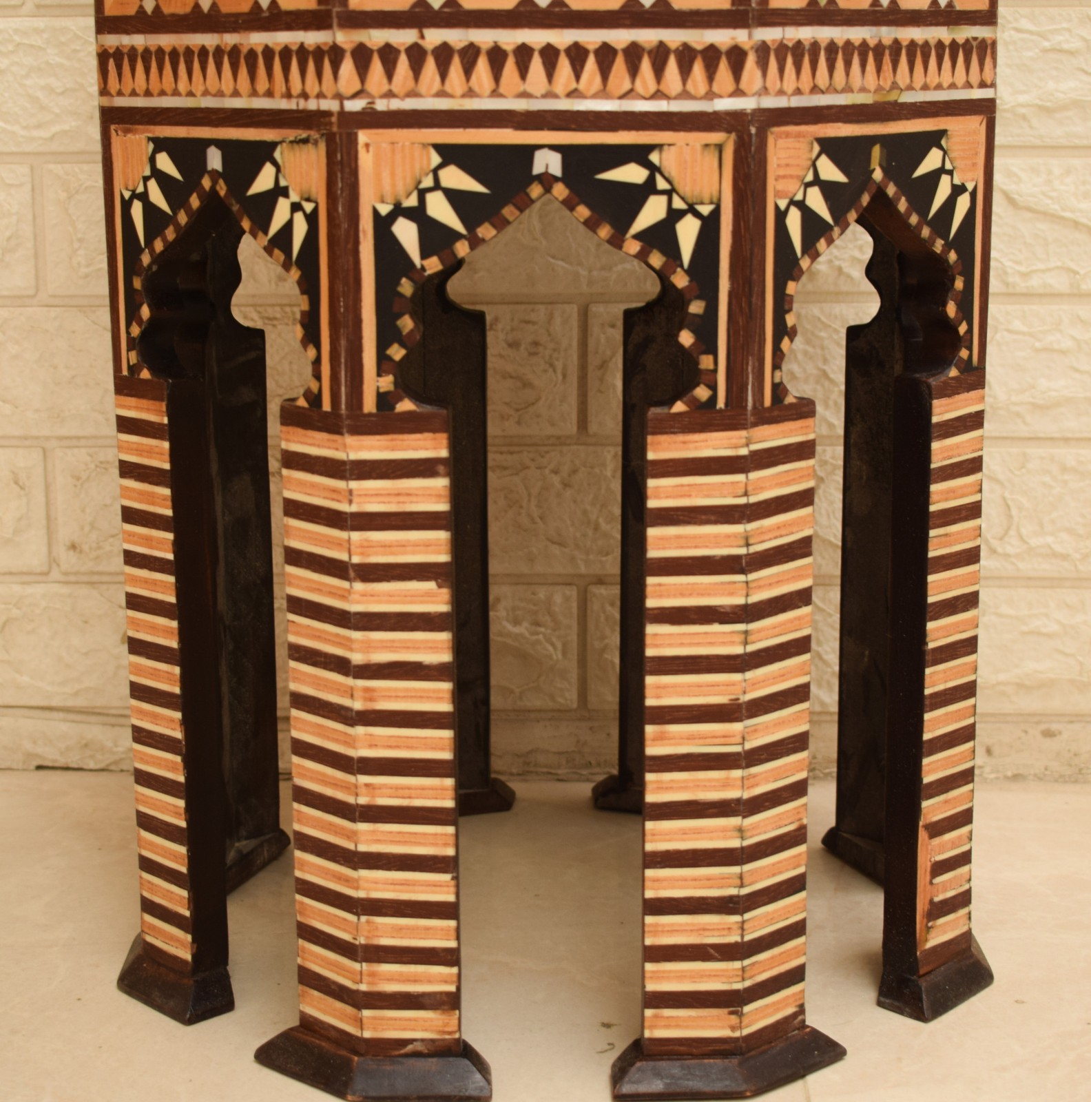 Handcrafted Moroccan 24″ Wood Side Table Mother of Pearl Inlaid End Table Decor