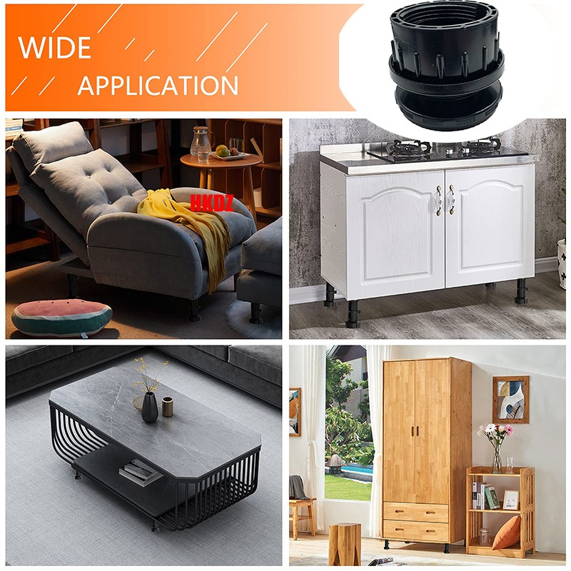 ABS Plastic Square Tube End Caps Adjustable Table Foot Furniture Leveling Feet