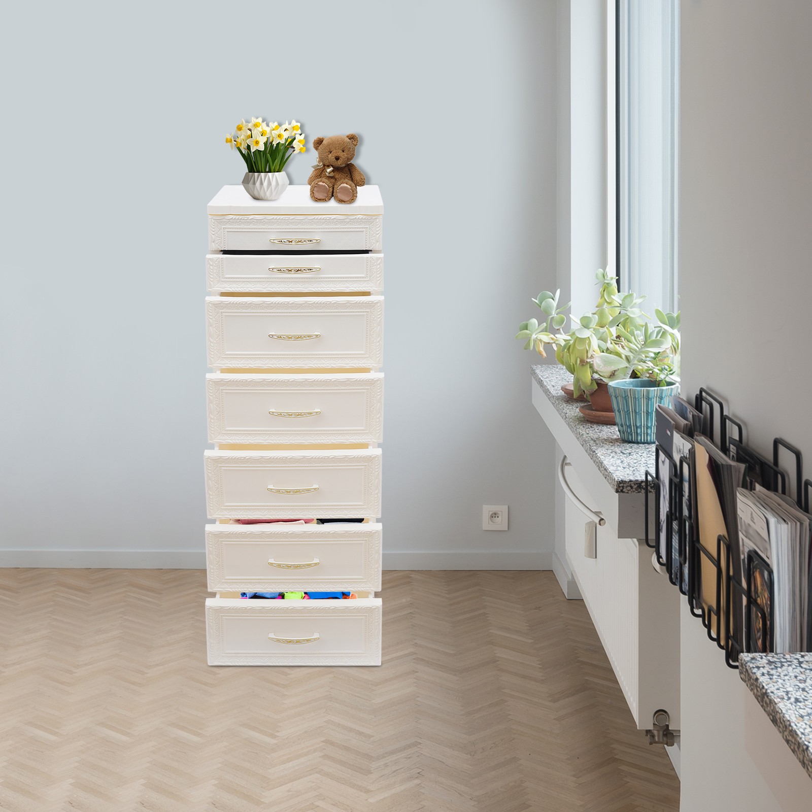 6-Tier Storage Cabinet, Rolling Storage Cabinet, Mobile PP Cabinet with Drawer~