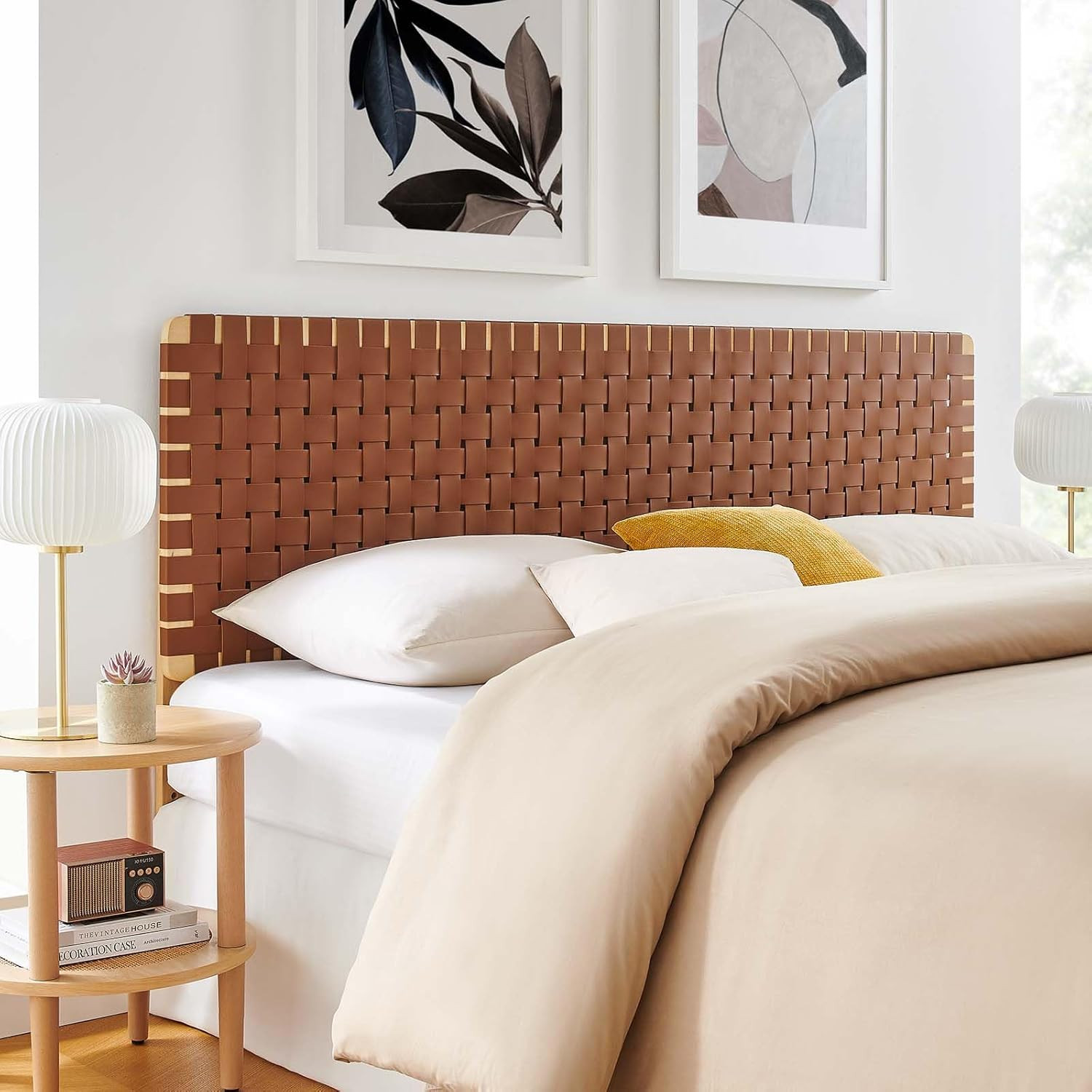 Natural Brown Sparta Weave King Vegan Leather Headboard