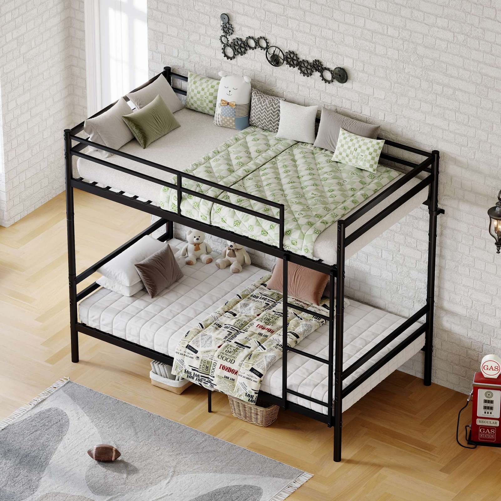 Bunk Bed Twin Over Twin Metal Twin Size Bed Frame with Safety Guardraild 440lbs