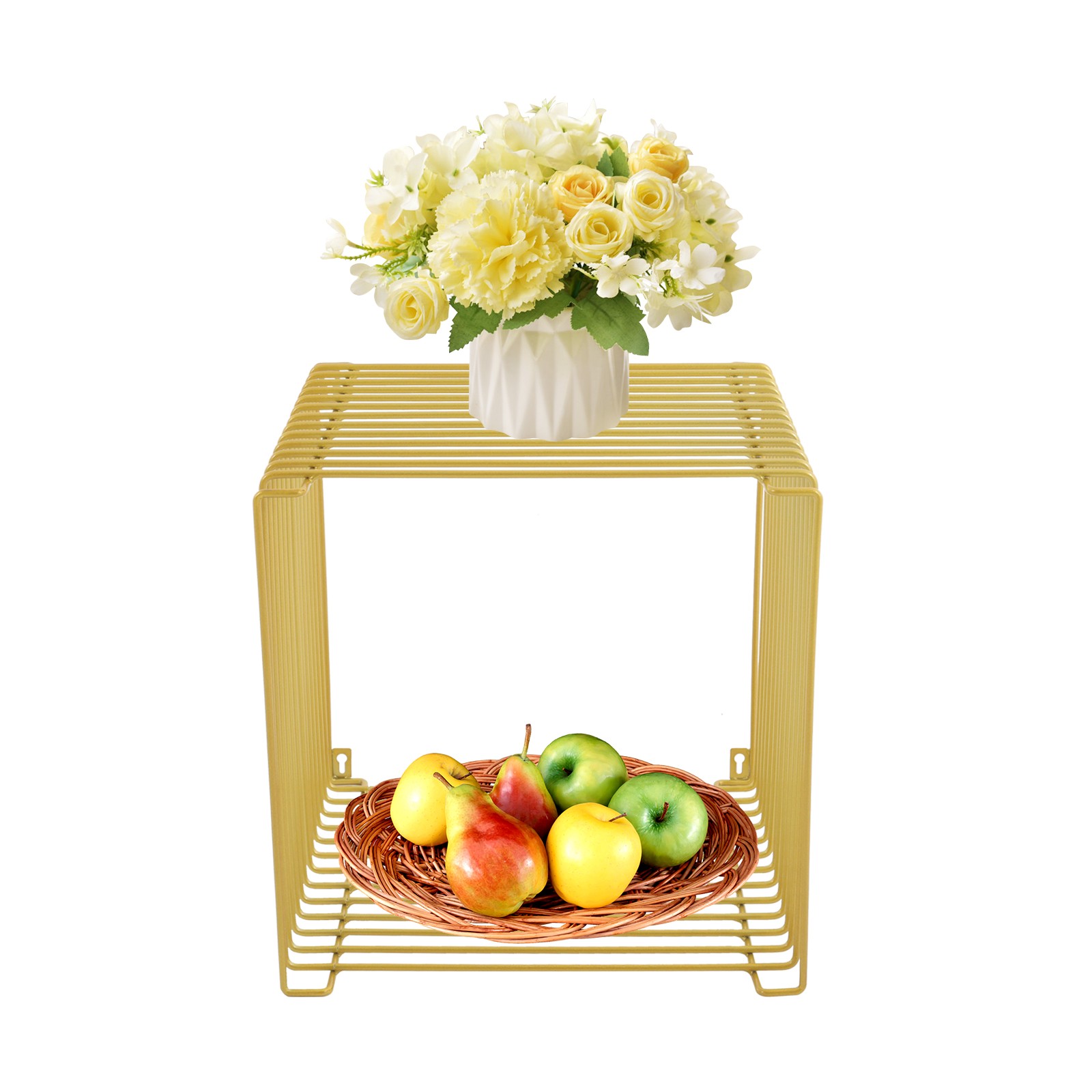 Side Table Floor Mount/Wall Mount Desk Square Cage Iron Multi-Purpose End Table