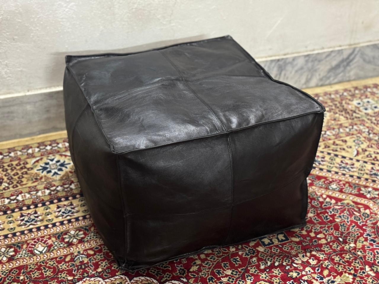 New Moroccan Style Leather Ottoman Footstool Pouffe Unstuffed Bohemian Vibe