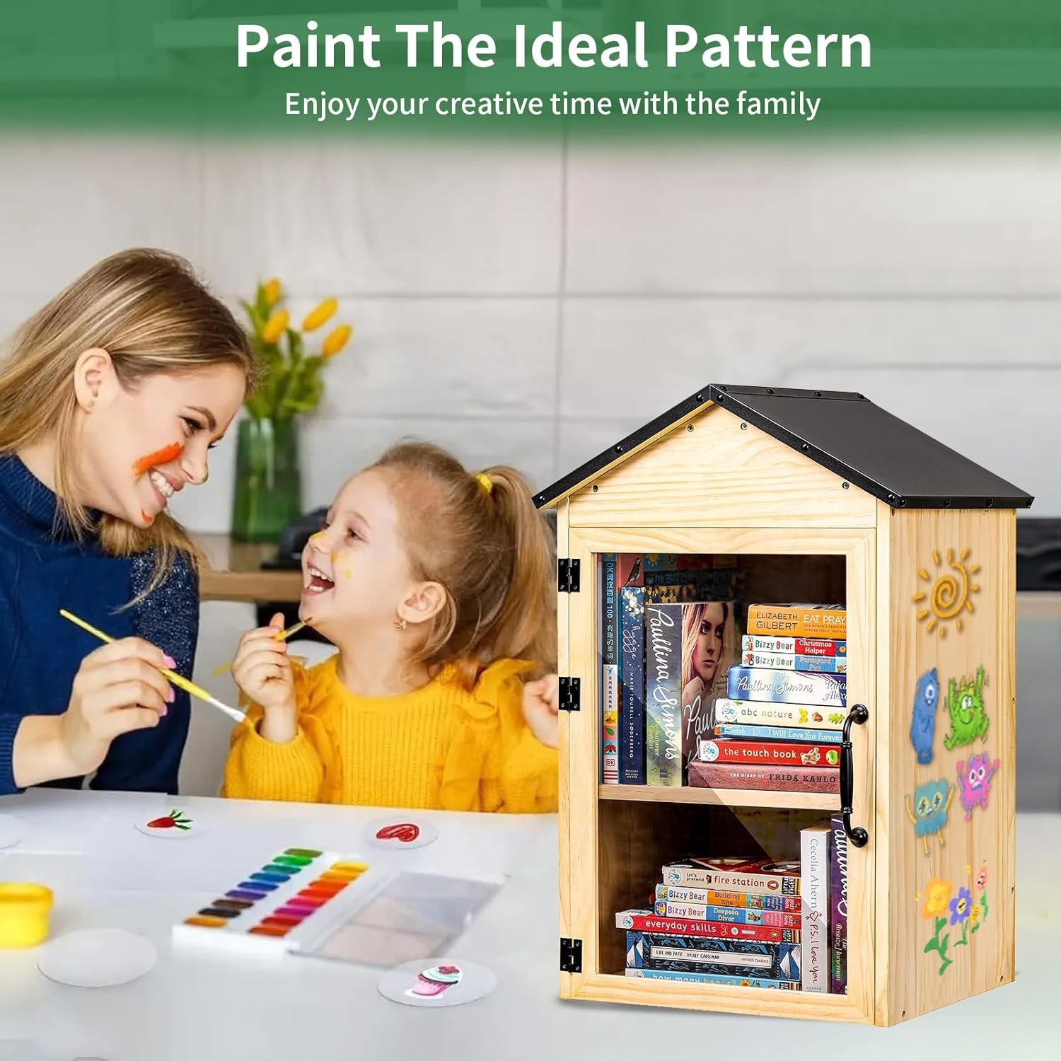 Little Library Box Outdoor, 2-Tier Waterproof Book Exchange Cabinet – Solid Wood