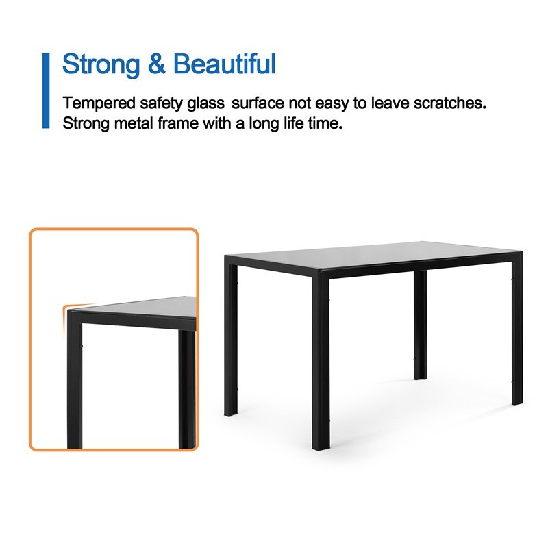 47.25″Tempered Glass Rectangular Dining Table Metal Legs for Dining Room Kitchen
