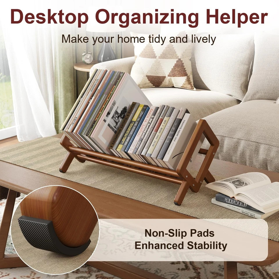 Premium Desktop Bookshelf, Bamboo Desk Bookshelf, Retro Brown Book Rack Shelf…
