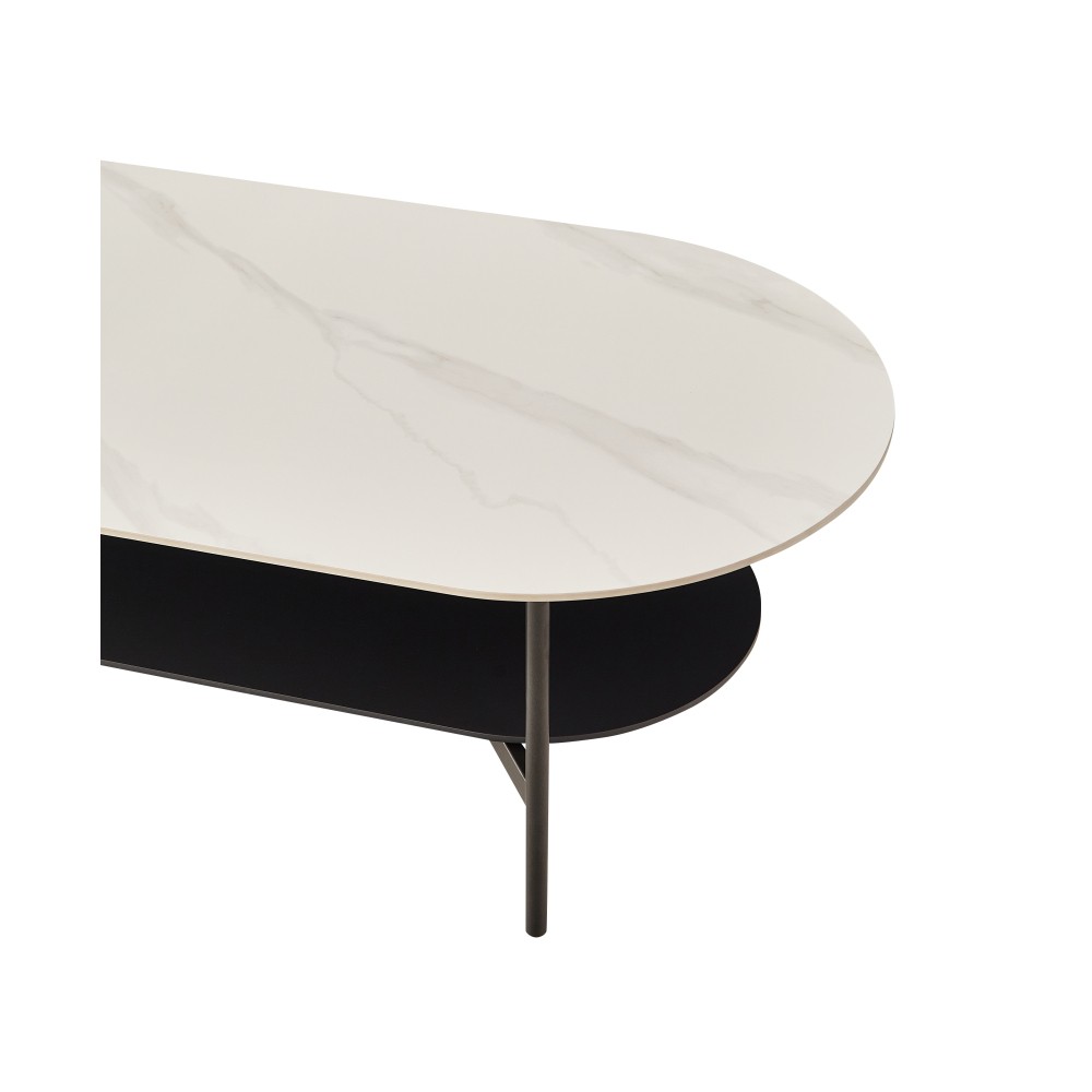 47 Inch Double Layer Coffee Table Sintered Stone Top MDF Frame Center Table