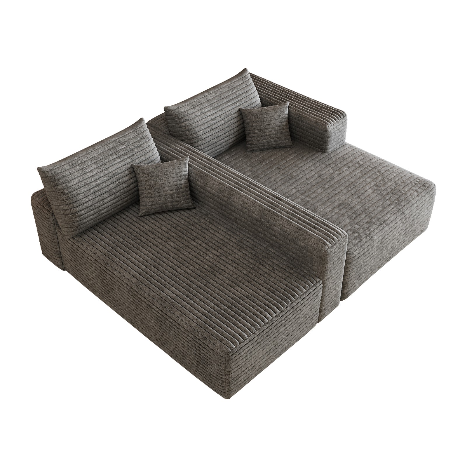 103″ L-Shaped Sectional Sofa, Dark Grey Plush Corduroy, No Assembly