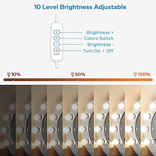 LED Vanity Lights for Mirror, Vanity Lights Stick on with 10 Dimmable Bulbs,
