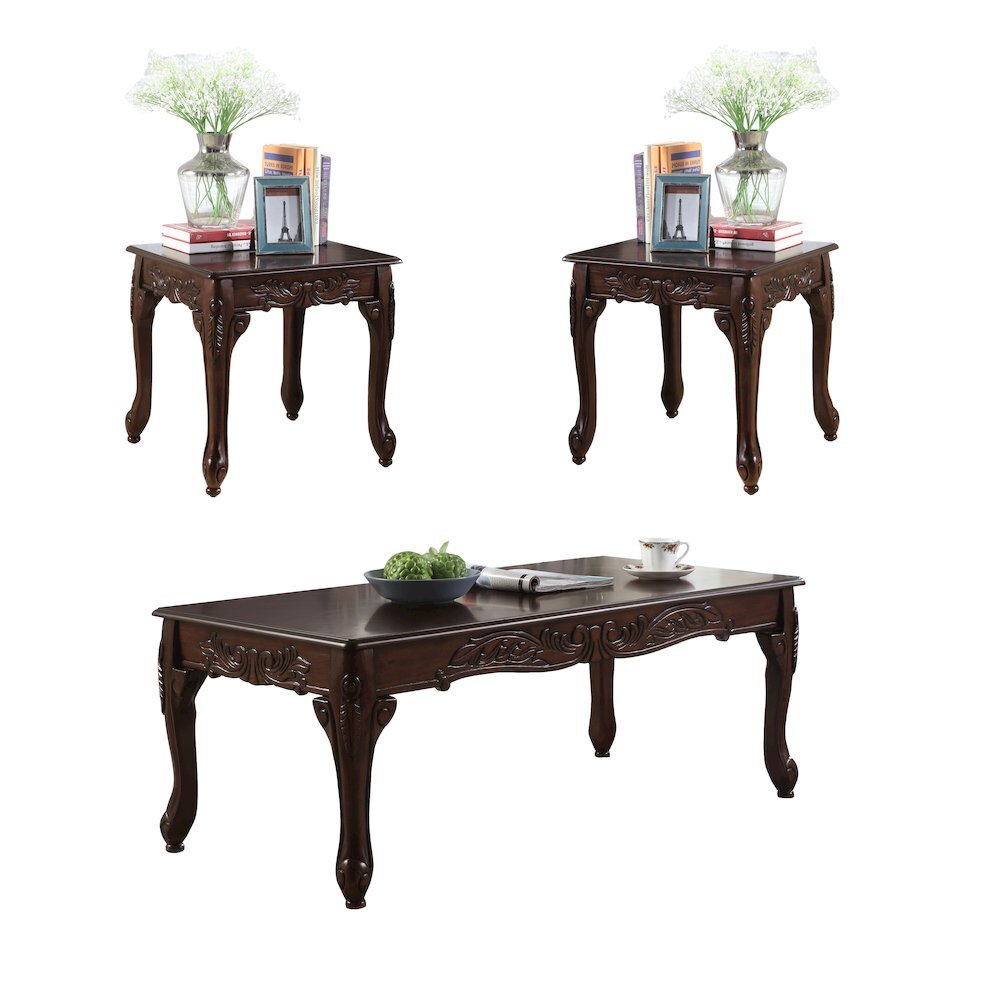 Blush 3-Pc Dark Cherry Finish Wood Coffee & End Table Set