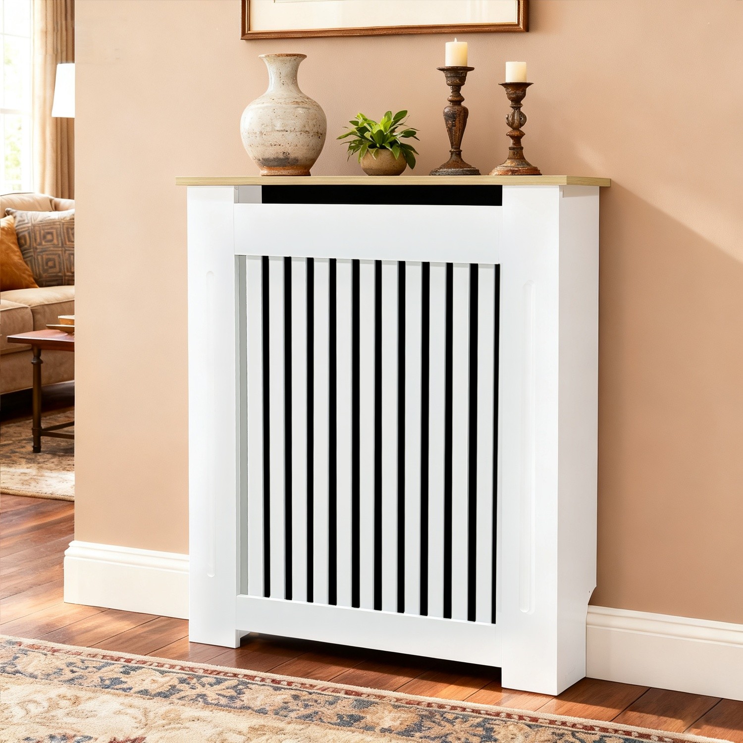 36” Tall Radiator Cover Wood Cabinet Decorative Heater Protector Grill Shelf