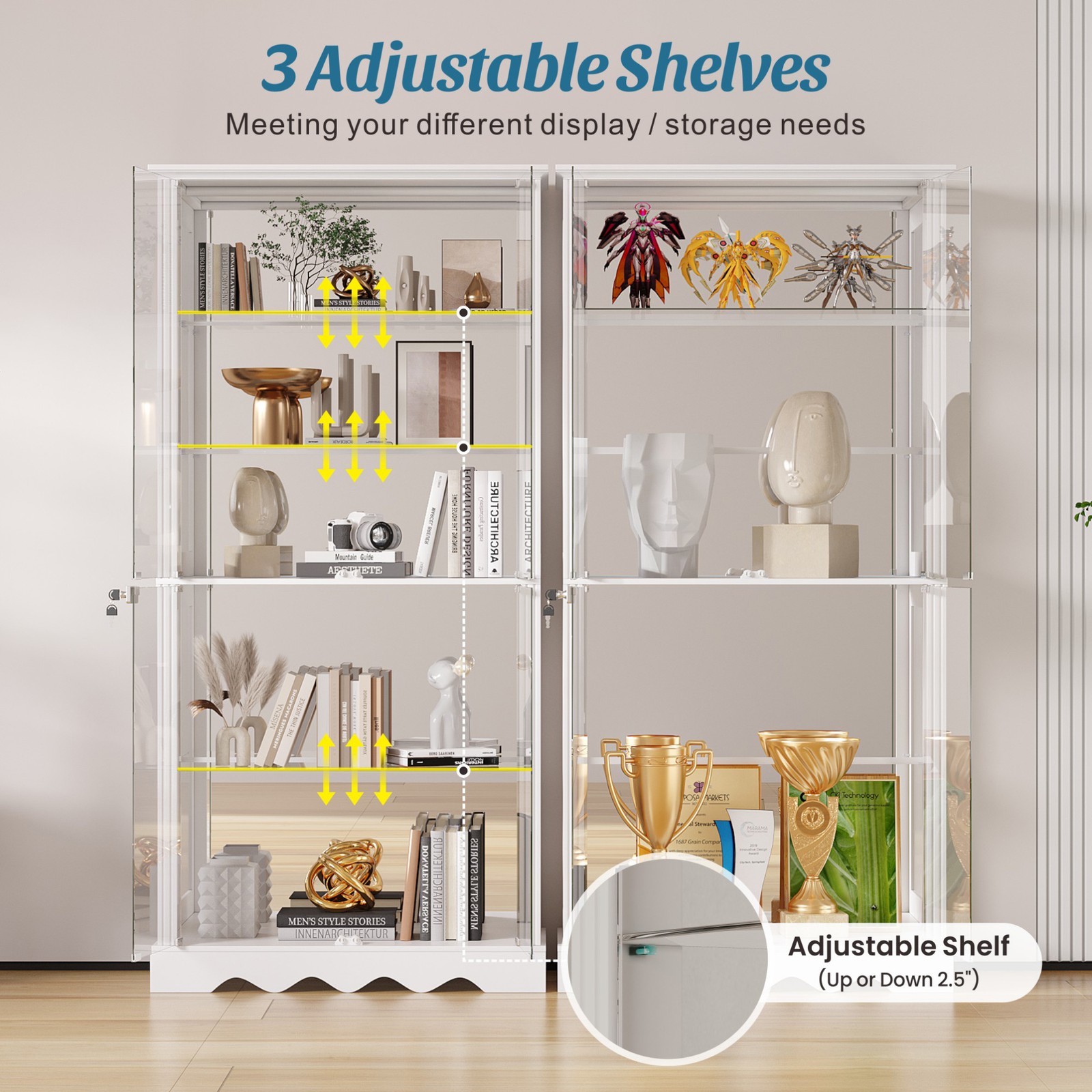 71″ Curio Cabinet with Glass Doors, Glass Display Case with RGB Lights for Model