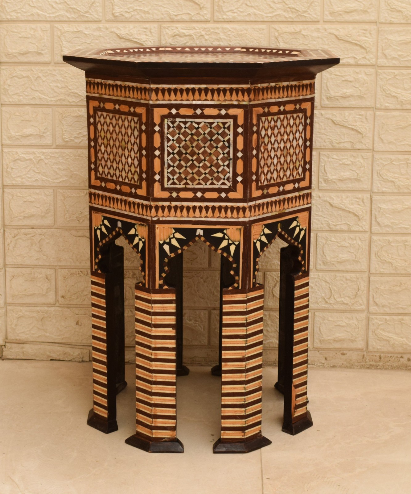 Handcrafted Moroccan 24″ Wood Side Table Mother of Pearl Inlaid End Table Decor