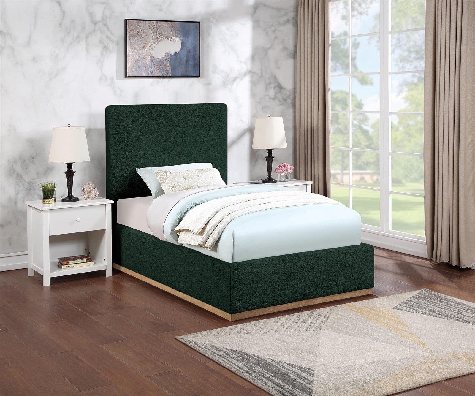 Meridian Furniture Monaco Green Fabric Twin Bed