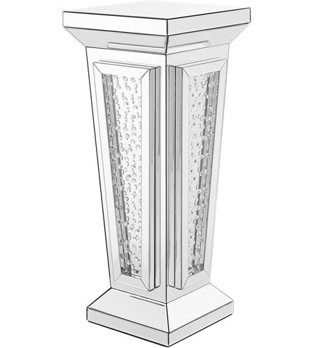 Mirrored Pedestal Table Embedded Crystals Art Deco Style Living Dining Room 35″