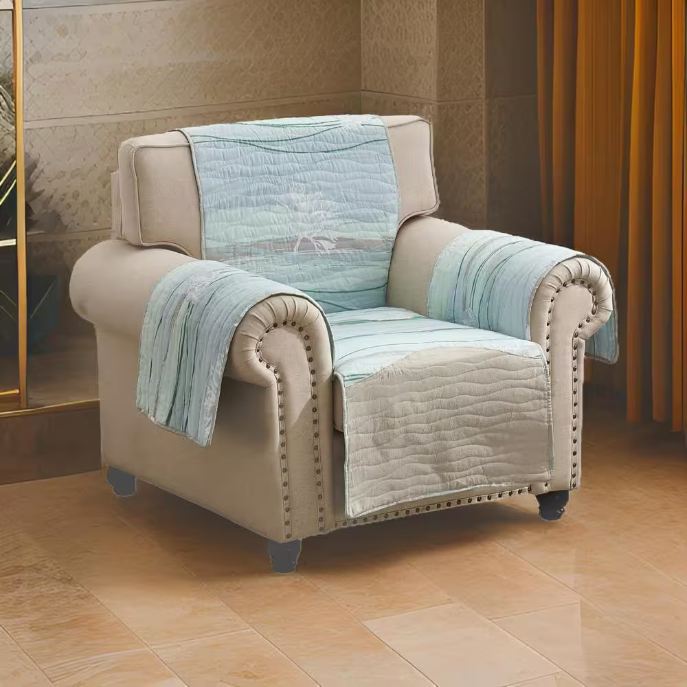 Niha Multicolor Polyester Blend Ocean Wave Print and Quilting Armchair Slipcover