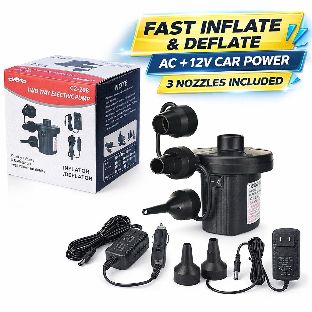 Portable Electric Air Pump Inflator Deflator AC 110V DC 12V for Camping Home