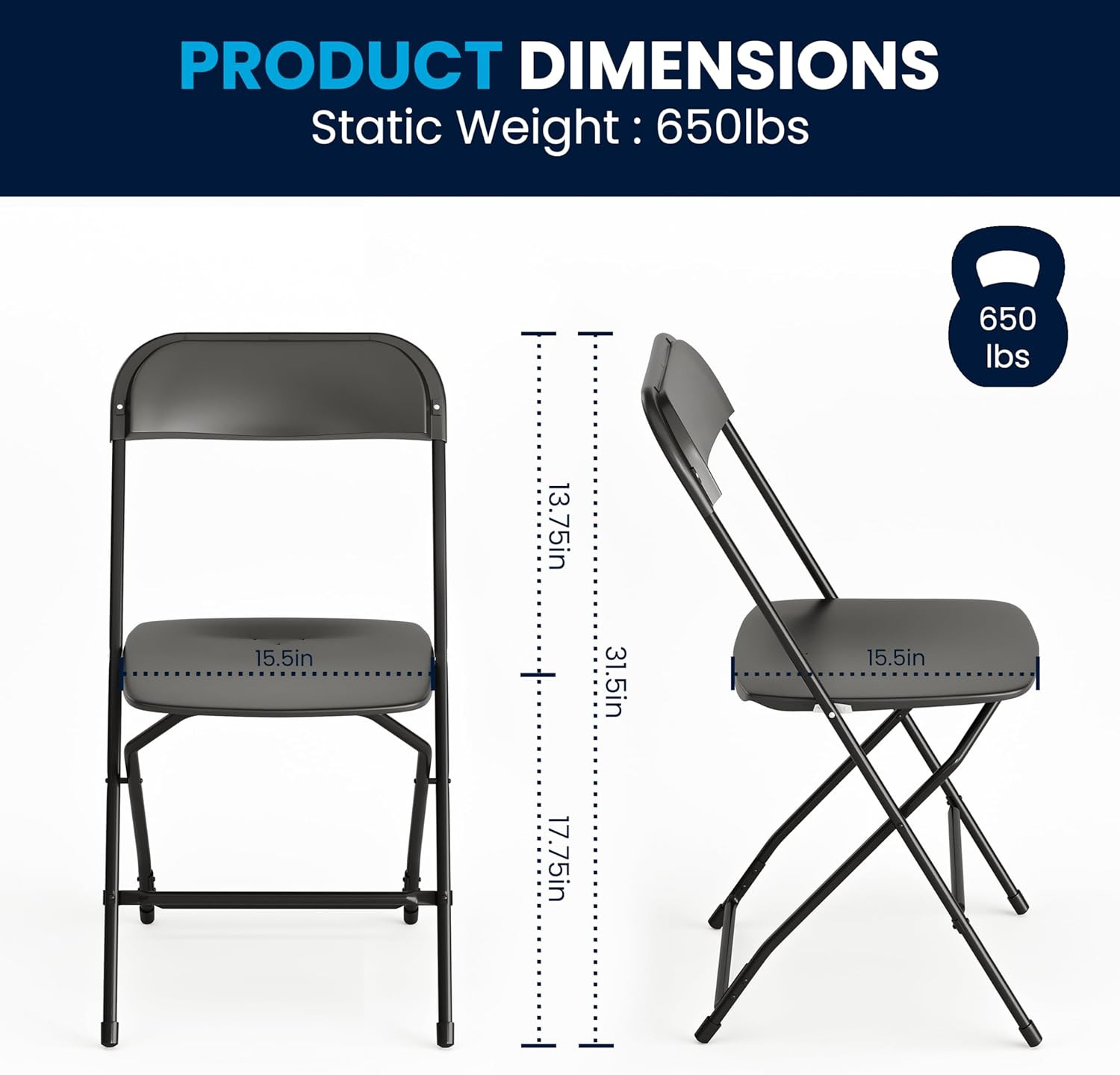 Hercules Set of 10 Indoor/Outdoor Heavy-Duty Plastic Folding Chairs, Foldable Co