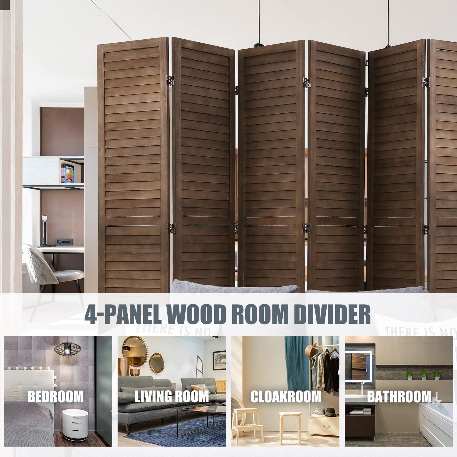 Room Divider 6 Panels, 5.75FT Wooden Room Divider Wall Folding Screens
