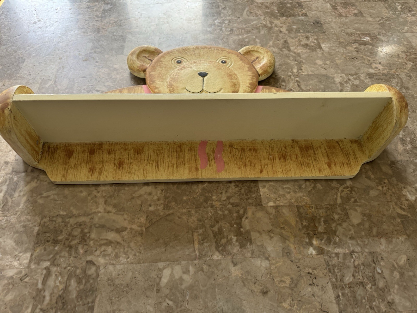 Vintage Wooden 3D Teddy Bear Wall Shelf Kids Room Whimsical Play