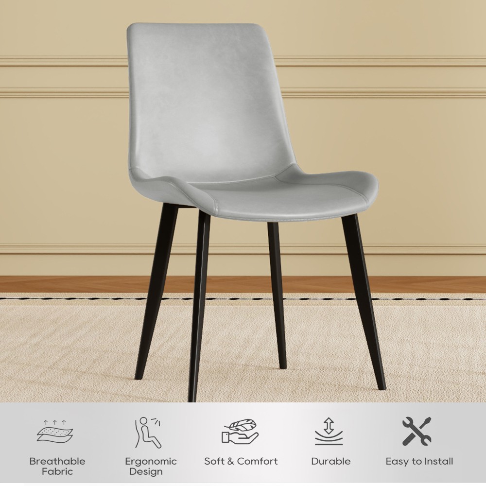 4 Dining Chairs PU Leather Carbon Steel Legs Curved Backrest Padded Seats