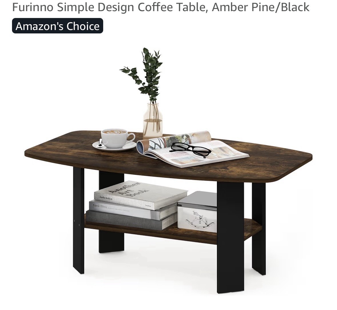 Furinno Simple Design Coffee Table in Amber Pine/Black