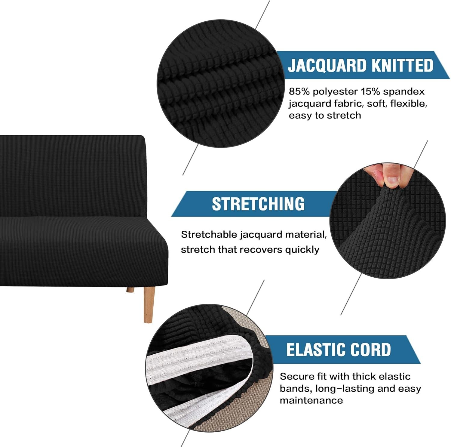 Transform Your Sofa with Non-Slip Black Futon Cover – Easy Care Jacquard Design