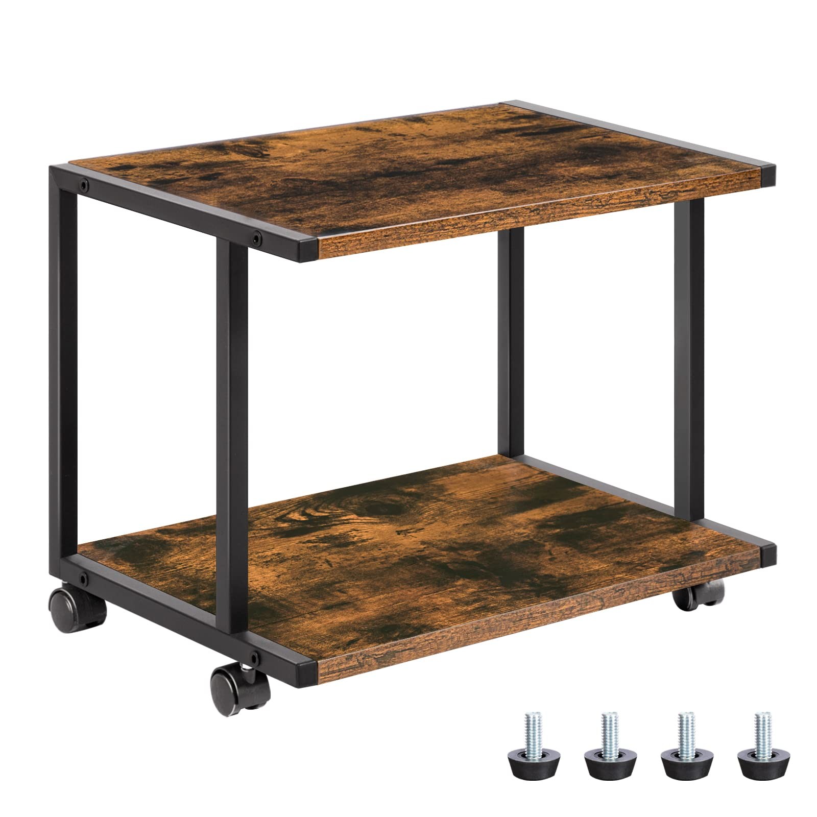 Rustic Brown 2Tier Under Desk Printer Stand Mobile Cart Table BF42PS01