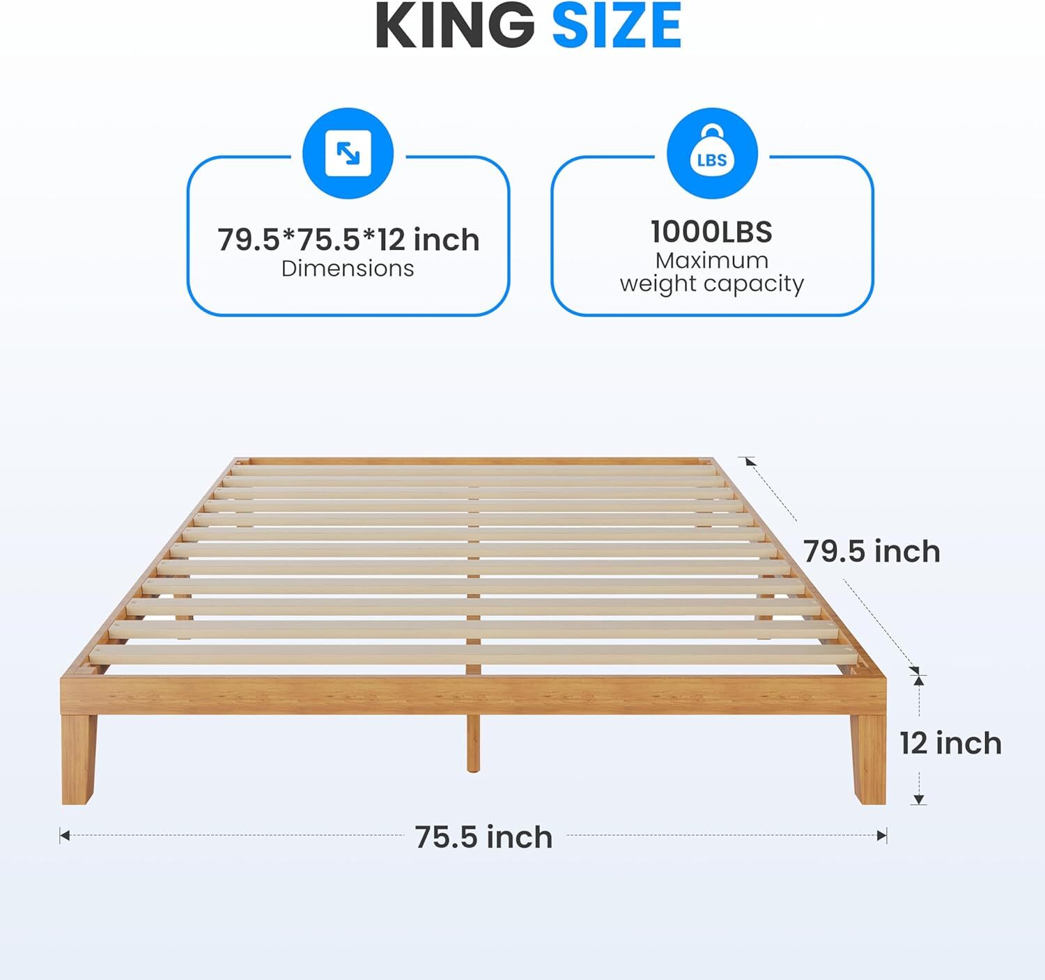 Twin Full Queen King Solid Wood Platform Bed Frame Strong Wood Slat Support