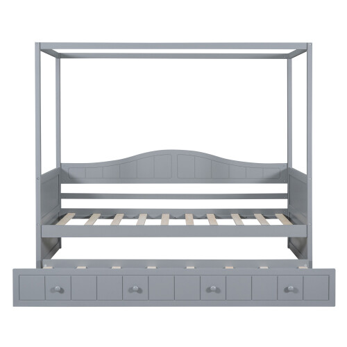 Canopy Platform Bed Solid Wood Daybed with Trundle or Storage Drawers Sofa Beds