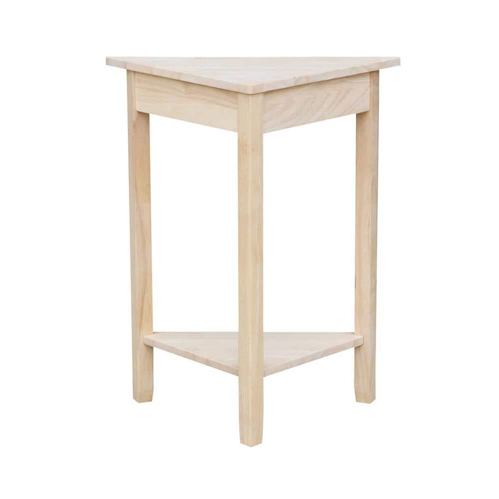 International Concepts Corner End Table Unfinished Solid Wood Open Storage