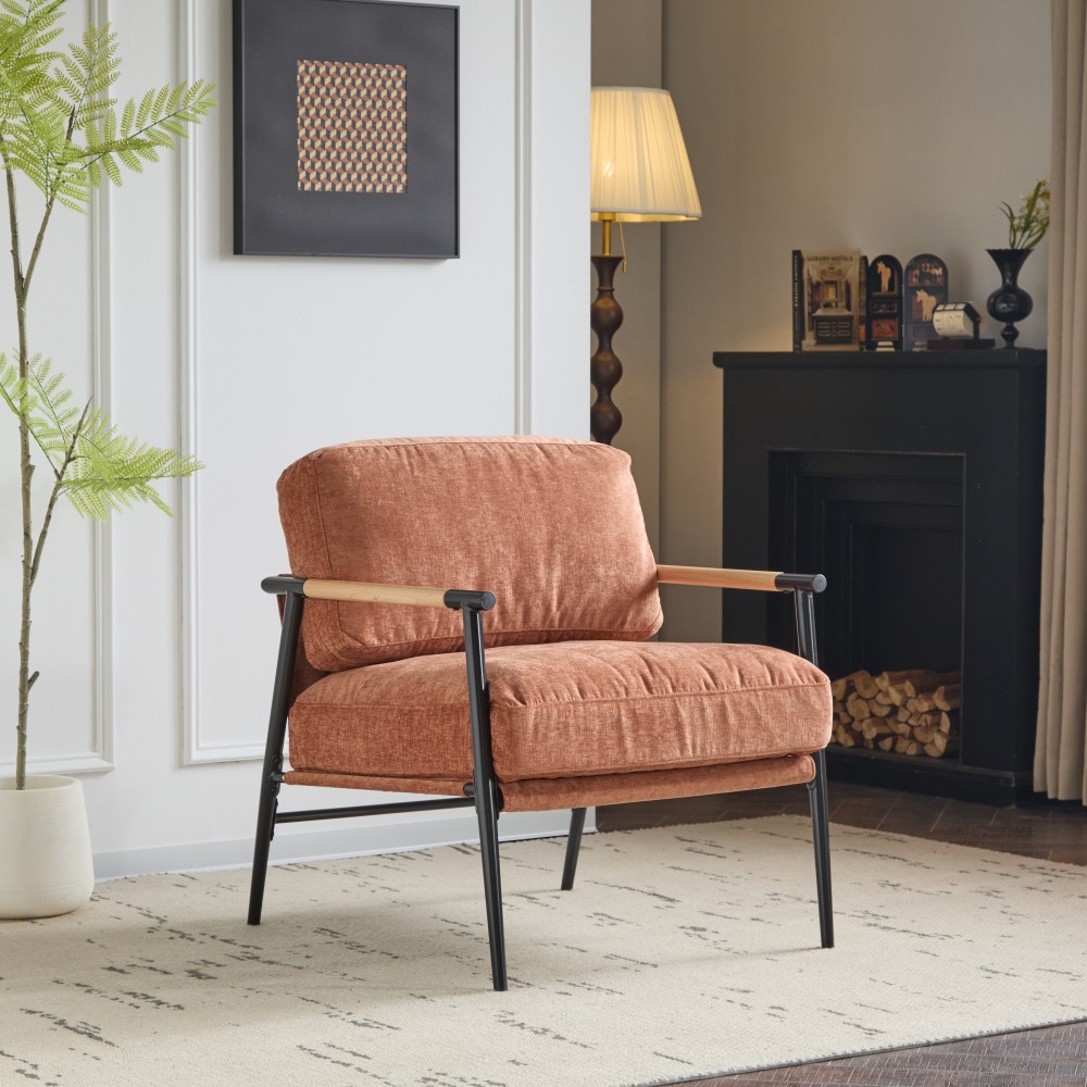 27.56″ Modern Accent Chair with Plush Cushions, Minimalist Metal Frame