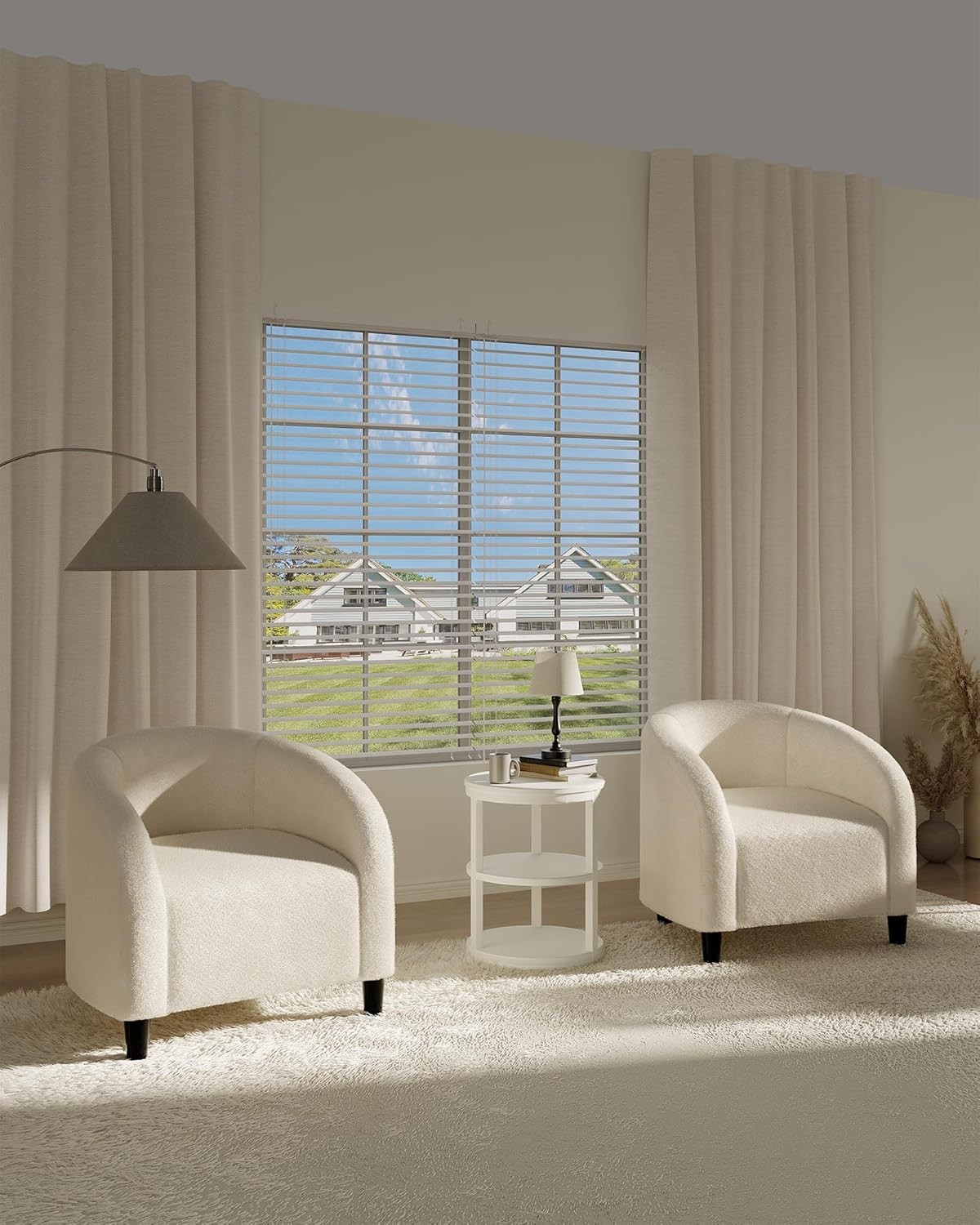 Accent Chair Living Room Chairs Boucle Barrel Chairs Round Armchairs for Bedroom