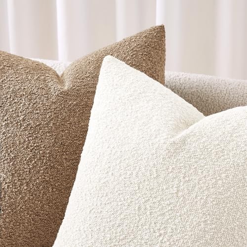 Pack of 2 Textured Boucle Throw Pillow Covers Soft 18″ x 18″ (Pack of 2) White
